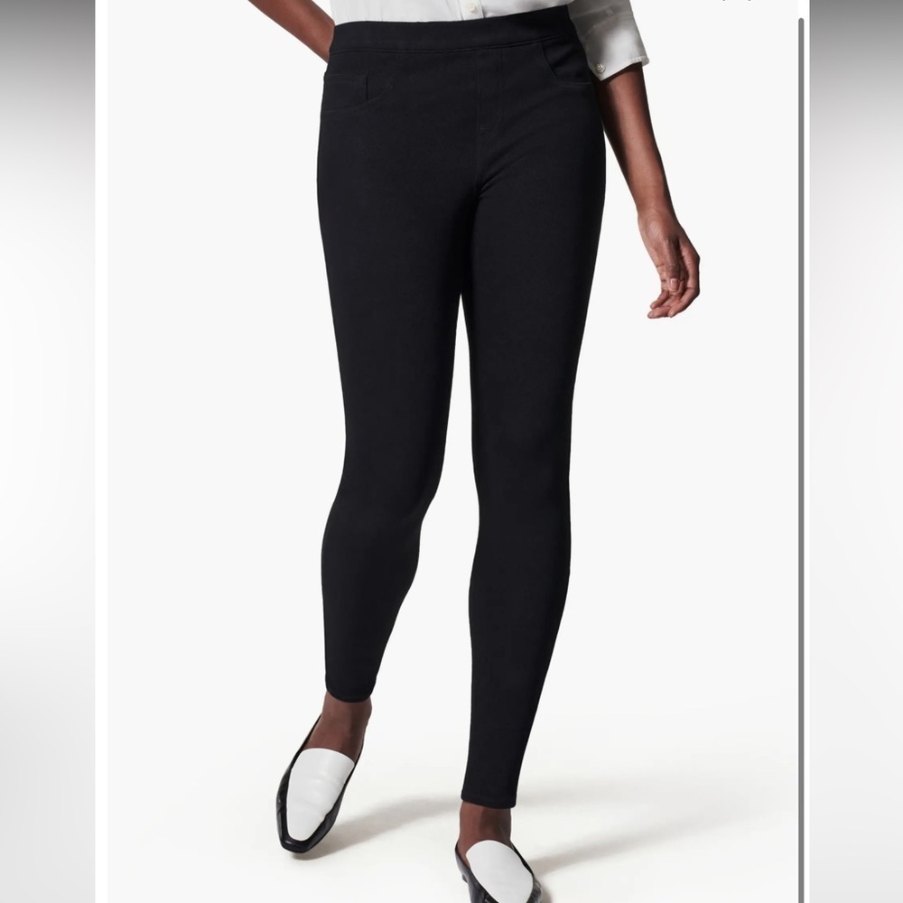 Spanx Black Jean-ish Leggings Sz Small Back Pockets Pull-On